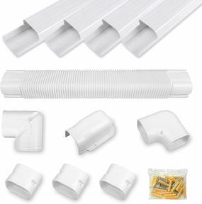 5" 17Ft PVC Decorative Line Set Cover Kit for Ductless Mini Split Air Conditioners 17FT Line Set Cover for Heat Pump System and Central AC(Total Length 17Ft), White