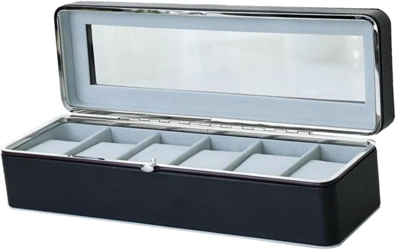 6 Slots Watches Storage Box Multipurpose Case with Transparent Lid Decorative Elegant Jewelry Display Case for Men Women
