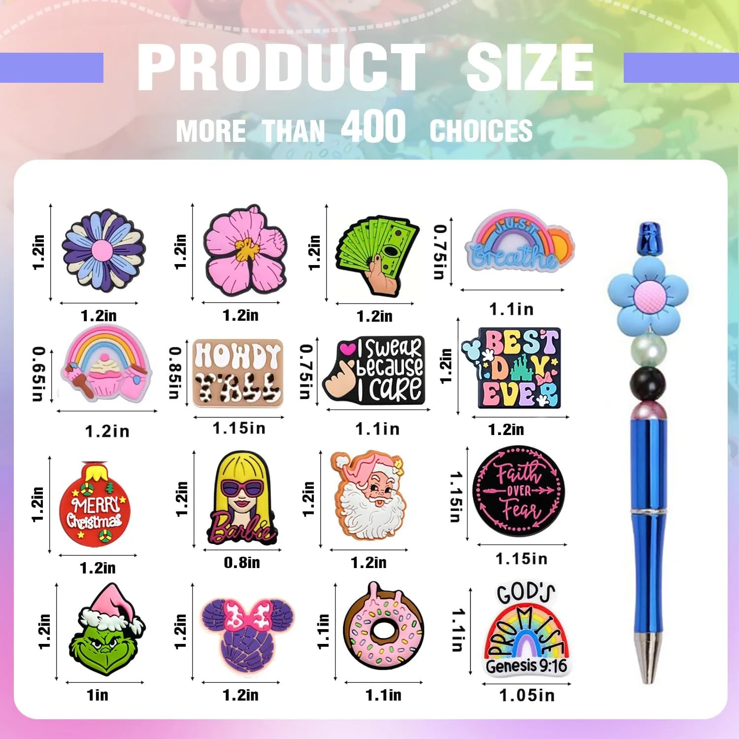 60Pcs Non-Repeat Cartoon Silicone Focal Beads for Pens,Random Cute Characters Focal Beads Bulk for Bead Pens Keychain and Crafting Supplies