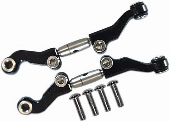 6pc Set Upgrades Aluminum Stainless Steel Adjustable Front Steering Tie Rod LOSI 1/18 2WD Mini-T 2.0 LOS01015 RC Cars by GPM (Black)