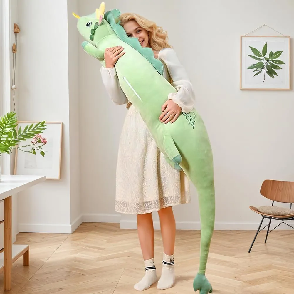 70.8in Cute Dragon Plush Long Body Pillow, Stuffed Animal Plush Pillow Long Throw Sleeping Toy Giant Pillow for Girls and Boys