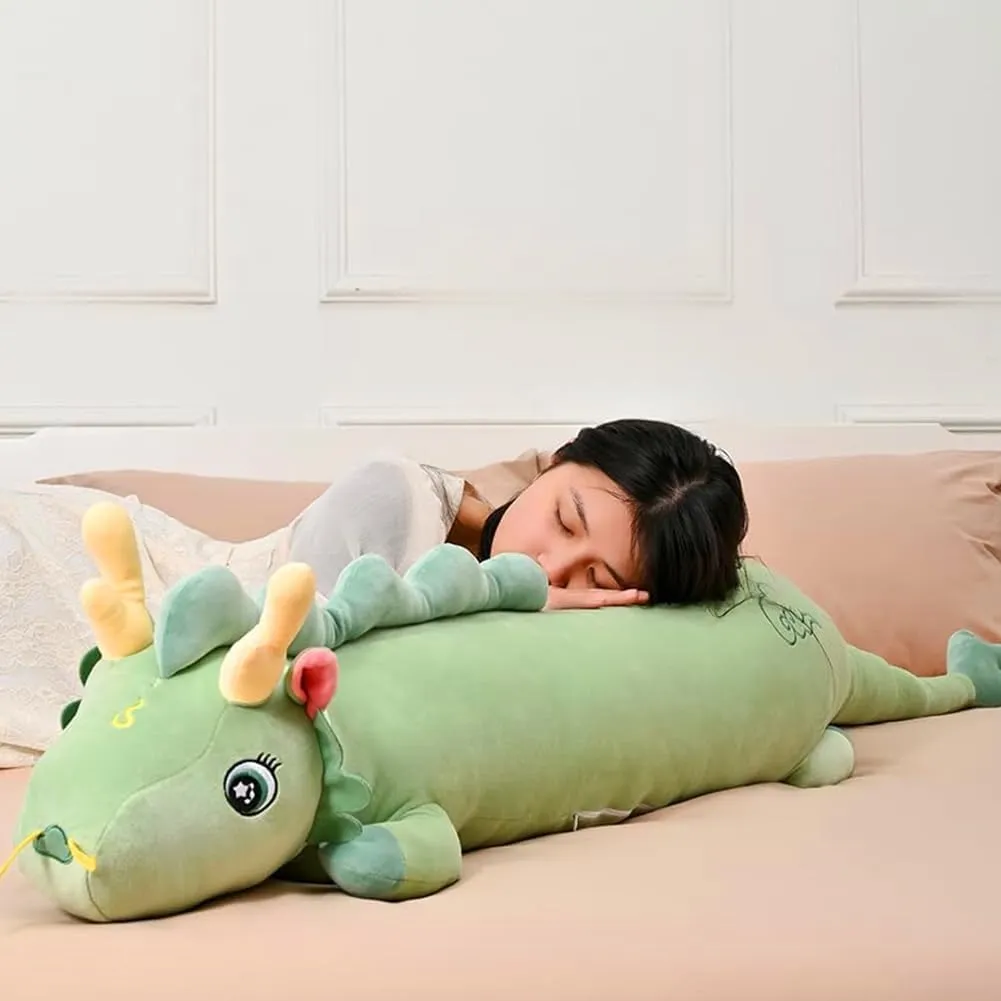 70.8in Cute Dragon Plush Long Body Pillow, Stuffed Animal Plush Pillow Long Throw Sleeping Toy Giant Pillow for Girls and Boys