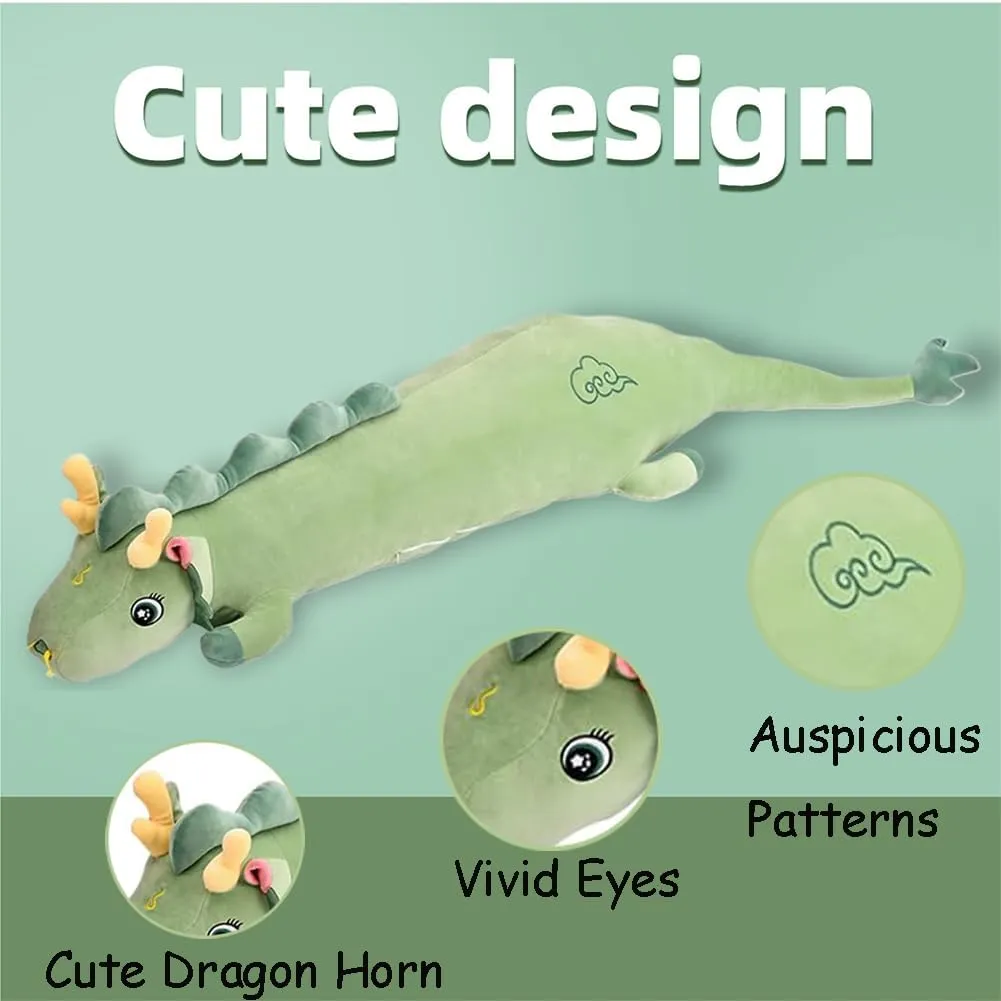 70.8in Cute Dragon Plush Long Body Pillow, Stuffed Animal Plush Pillow Long Throw Sleeping Toy Giant Pillow for Girls and Boys