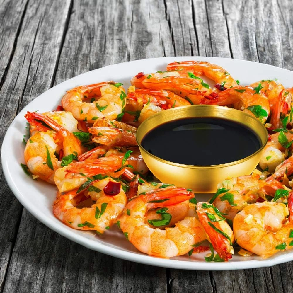 8 Pack 3.2inch Stainless Steel Sauce Dishes Mini Individual Saucers Bowl Round Seasoning Dishes Sushi Dipping Bowl Appetizer Plates, Golden