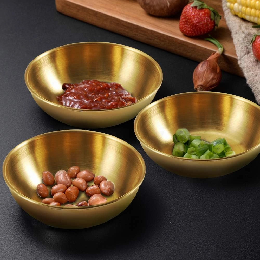 8 Pack 3.2inch Stainless Steel Sauce Dishes Mini Individual Saucers Bowl Round Seasoning Dishes Sushi Dipping Bowl Appetizer Plates, Golden