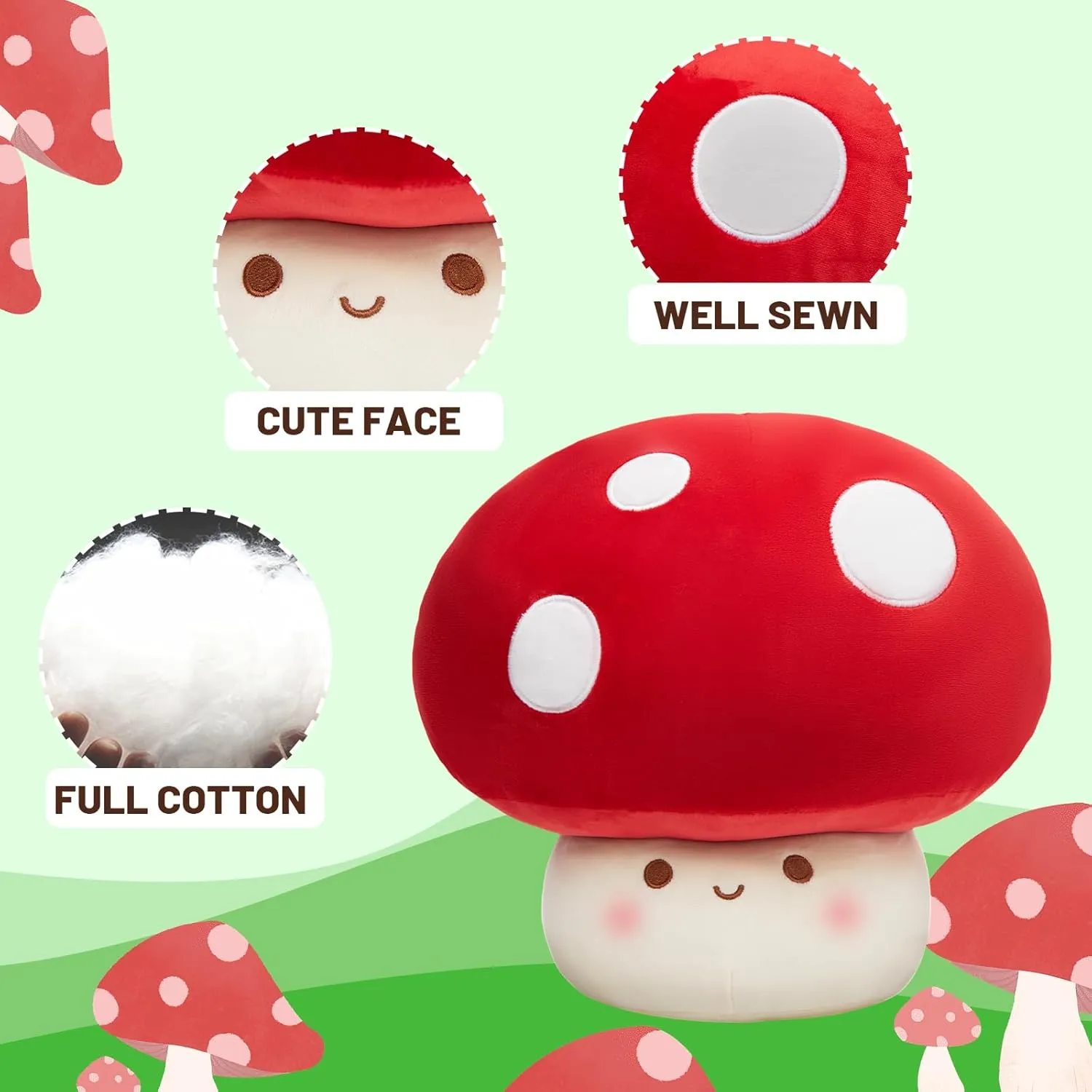 9/12/23.6-Inch Mushroom Pillow Plush- Cute Mushroom Stuffed Animal Plush Toy Decorative Throw Pillows for Home Car Halloween Birthday Gift for Kids Adults