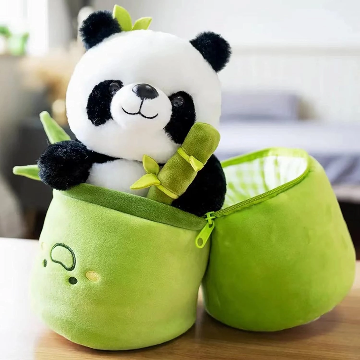 9.8" Panda Stuffed Animals, 2 in-1 Panda and Bamboo Plush Toys Set, Gluttonous Panda Plushies Living in Bamboo, Birthday Christmas Surprise Gifts for Kids Girls Boys-Panda Bamboo