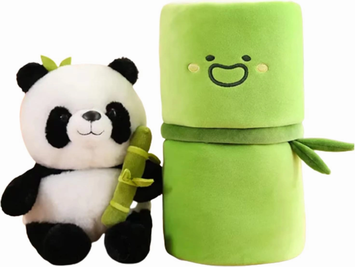9.8" Panda Stuffed Animals, 2 in-1 Panda and Bamboo Plush Toys Set, Gluttonous Panda Plushies Living in Bamboo, Birthday Christmas Surprise Gifts for Kids Girls Boys-Panda Bamboo