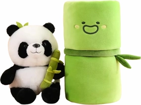 9.8" Panda Stuffed Animals, 2 in-1 Panda and Bamboo Plush Toys Set, Gluttonous Panda Plushies Living in Bamboo, Birthday Christmas Surprise Gifts for Kids Girls Boys-Panda Bamboo