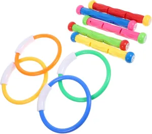 9pcs Diving Underwater Rings and Sticks for Fun Pool Games Safe Smooth Edges for Summer Swimming Training and Family Bonding Activities
