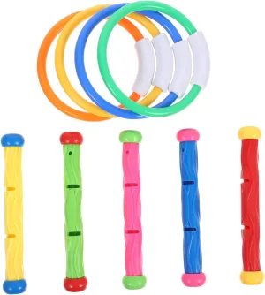 9pcs Pool Diving Fun Swimming Training for Includes Diving Sticks Rings for Underwater Games Skill Improvement Summer Pool Activities