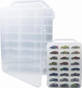 Adevar Double Sided 1/64 Scale Toy Car Storage Case Compatible with Matchbox Car Hot Wheels Storage Case,46 Slot Transparent Organizer for 48 Toy Cars,Case Only