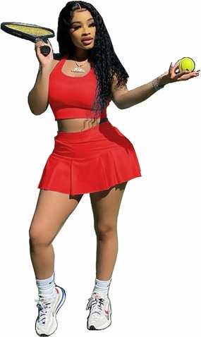 Adogirl Women Tennis Skirt Sets 2 Piece Outfits Casual Tank Crop Top Pleated Mini Dress Golf Athletic Sport Workout Outfits