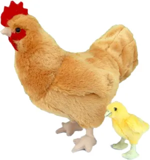 Adore 12" Standing Goldie The Hen Chicken with Baby Chick Plush Stuffed Animal Toy