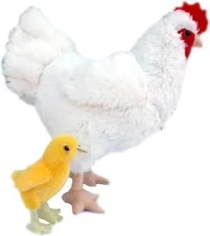 Adore 12" Standing Pearl The Hen Chicken with Baby Chick Plush Stuffed Animal Toy