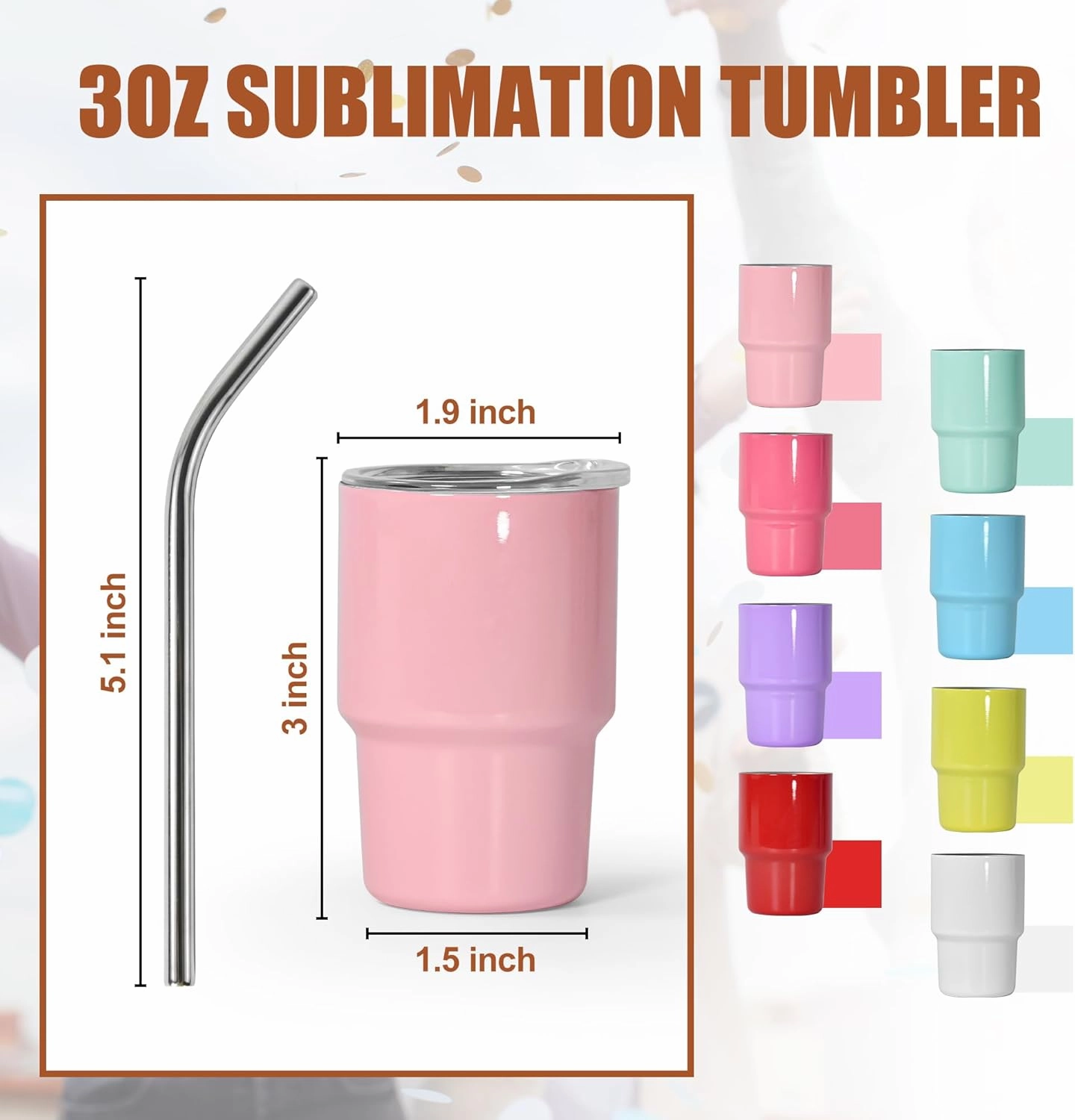 AGH 3oz Sublimation Shot Glasses Wine Tumbler with Straw, 48 Pcs Double Stainless Steel Wine Glass, Mini Insulated Coffee Mug Mugs For Bars, whiskey,Ice Cream, Tea,12 Colored
