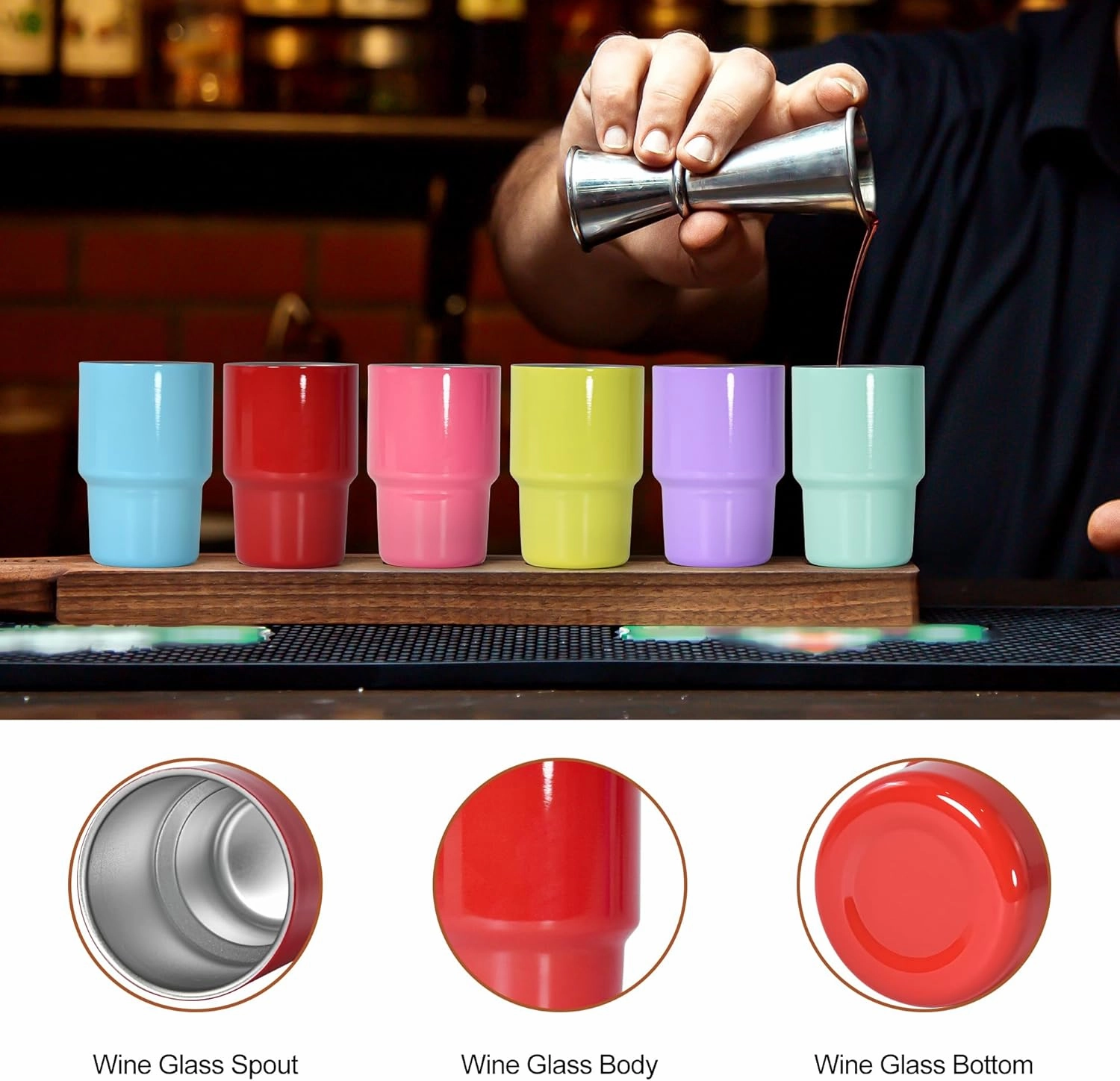 AGH 3oz Sublimation Shot Glasses Wine Tumbler with Straw, 48 Pcs Double Stainless Steel Wine Glass, Mini Insulated Coffee Mug Mugs For Bars, whiskey,Ice Cream, Tea,12 Colored
