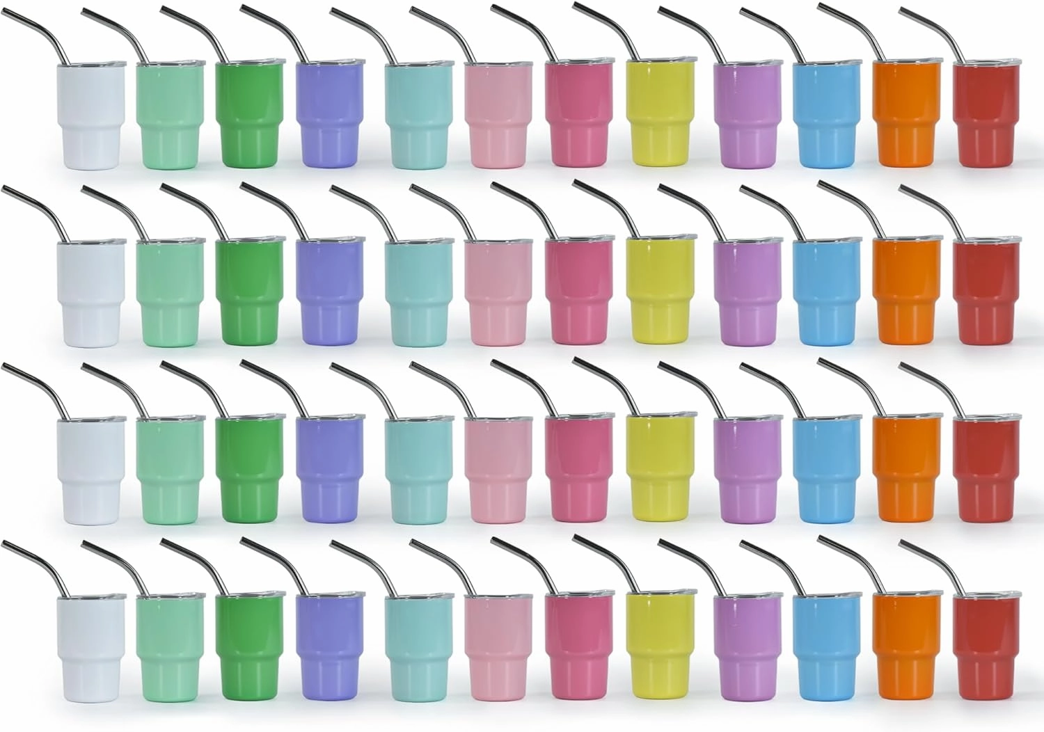 AGH 3oz Sublimation Shot Glasses Wine Tumbler with Straw, 48 Pcs Double Stainless Steel Wine Glass, Mini Insulated Coffee Mug Mugs For Bars, whiskey,Ice Cream, Tea,12 Colored