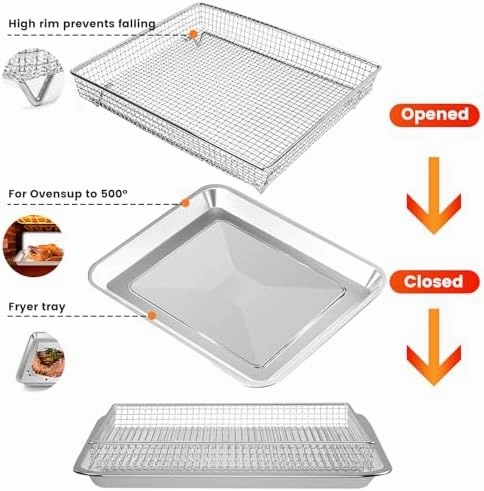 Air Fryer Basket Tray Replacement for Cuisinart TOA-60 TOA-65 TOA-70 Toaster Air Fryer Convection Oven, 12.2 * 11''Mesh Air Fryer Steel Basket Wire Rack Accessories Parts, Dishwasher Safe