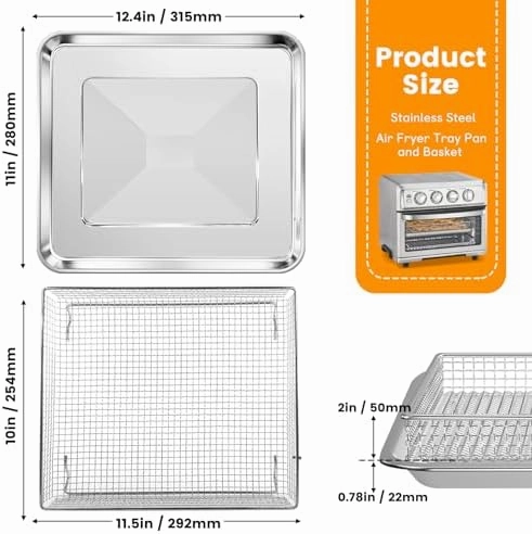 Air Fryer Basket Tray Replacement for Cuisinart TOA-60 TOA-65 TOA-70 Toaster Air Fryer Convection Oven, 12.2 * 11''Mesh Air Fryer Steel Basket Wire Rack Accessories Parts, Dishwasher Safe