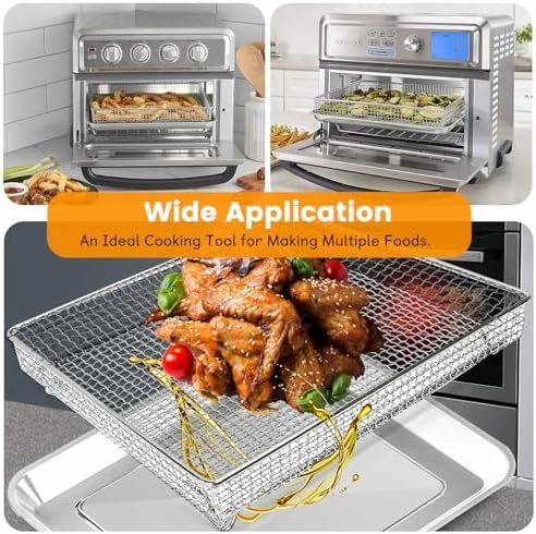 Air Fryer Basket Tray Replacement for Cuisinart TOA-60 TOA-65 TOA-70 Toaster Air Fryer Convection Oven, 12.2 * 11''Mesh Air Fryer Steel Basket Wire Rack Accessories Parts, Dishwasher Safe