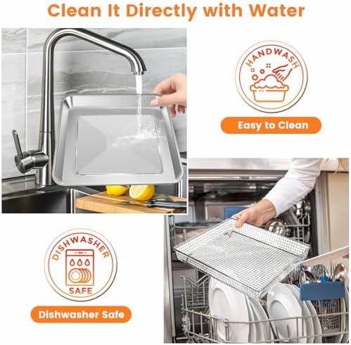 Air Fryer Basket Tray Replacement for Cuisinart TOA-60 TOA-65 TOA-70 Toaster Air Fryer Convection Oven, 12.2 * 11''Mesh Air Fryer Steel Basket Wire Rack Accessories Parts, Dishwasher Safe