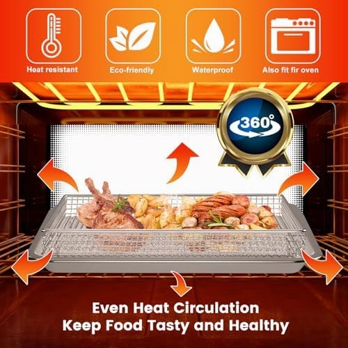 Air Fryer Basket Tray Replacement for Cuisinart TOA-60 TOA-65 TOA-70 Toaster Air Fryer Convection Oven, 12.2 * 11''Mesh Air Fryer Steel Basket Wire Rack Accessories Parts, Dishwasher Safe