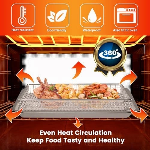 Air Fryer Basket Tray Replacement for Cuisinart TOA-60 TOA-65 TOA-70 Toaster Air Fryer Convection Oven, 12.4 * 11'' Mesh Air Fryer Stainless Steel Basket Wire Rack Accessories Parts, Dishwasher Safe