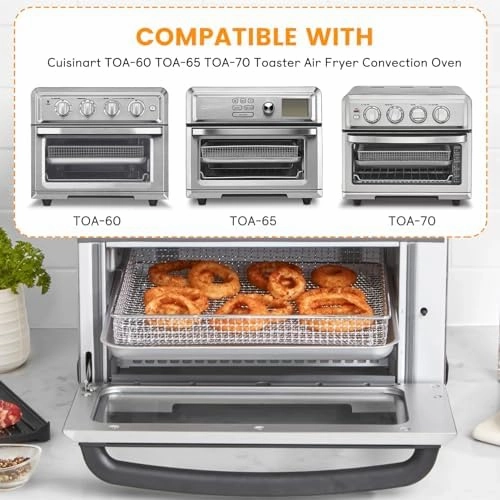 Air Fryer Basket Tray Replacement for Cuisinart TOA-60 TOA-65 TOA-70 Toaster Air Fryer Convection Oven, 12.4 * 11'' Mesh Air Fryer Stainless Steel Basket Wire Rack Accessories Parts, Dishwasher Safe