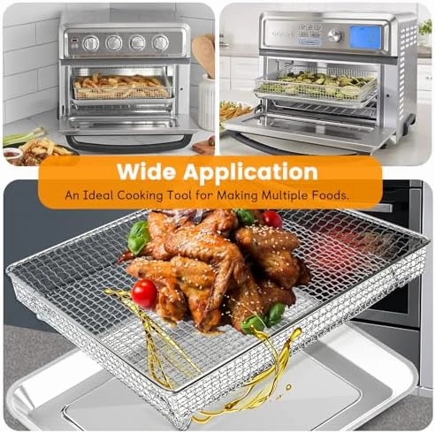 Air Fryer Basket Tray Replacement for Cuisinart TOA-60 TOA-65 TOA-70 Toaster Air Fryer Convection Oven, 12.4 * 11'' Mesh Air Fryer Stainless Steel Basket Wire Rack Accessories Parts, Dishwasher Safe
