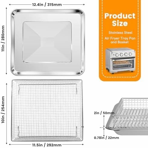 Air Fryer Basket Tray Replacement for Cuisinart TOA-60 TOA-65 TOA-70 Toaster Air Fryer Convection Oven, 12.4 * 11'' Mesh Air Fryer Stainless Steel Basket Wire Rack Accessories Parts, Dishwasher Safe