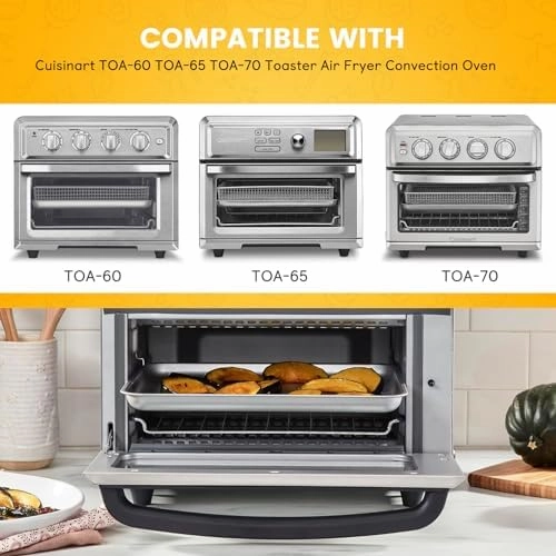 Air Fryer Tray Replacement for Cuisinart TOA-60 TOA-65 TOA-70 Toaster Air Fryer Convection Oven, 12.4*11'' Non-stick Mesh Air Fryer Stainless Steel Basket Wire Rack Accessories Parts, Dishwasher Safe
