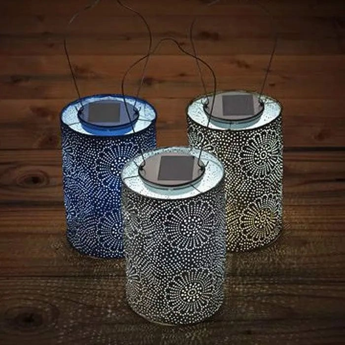 Allsop Soji Stella 7.5" Cylinder Solar Lantern in Silver