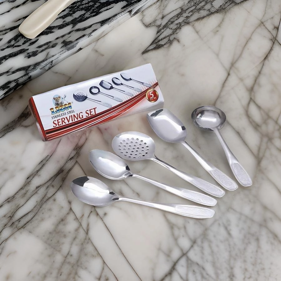 AM2341 Lion Red Rose Stainless Steel Handel Utensils Spoons Serving Cooking Tool Set 5 Pcs