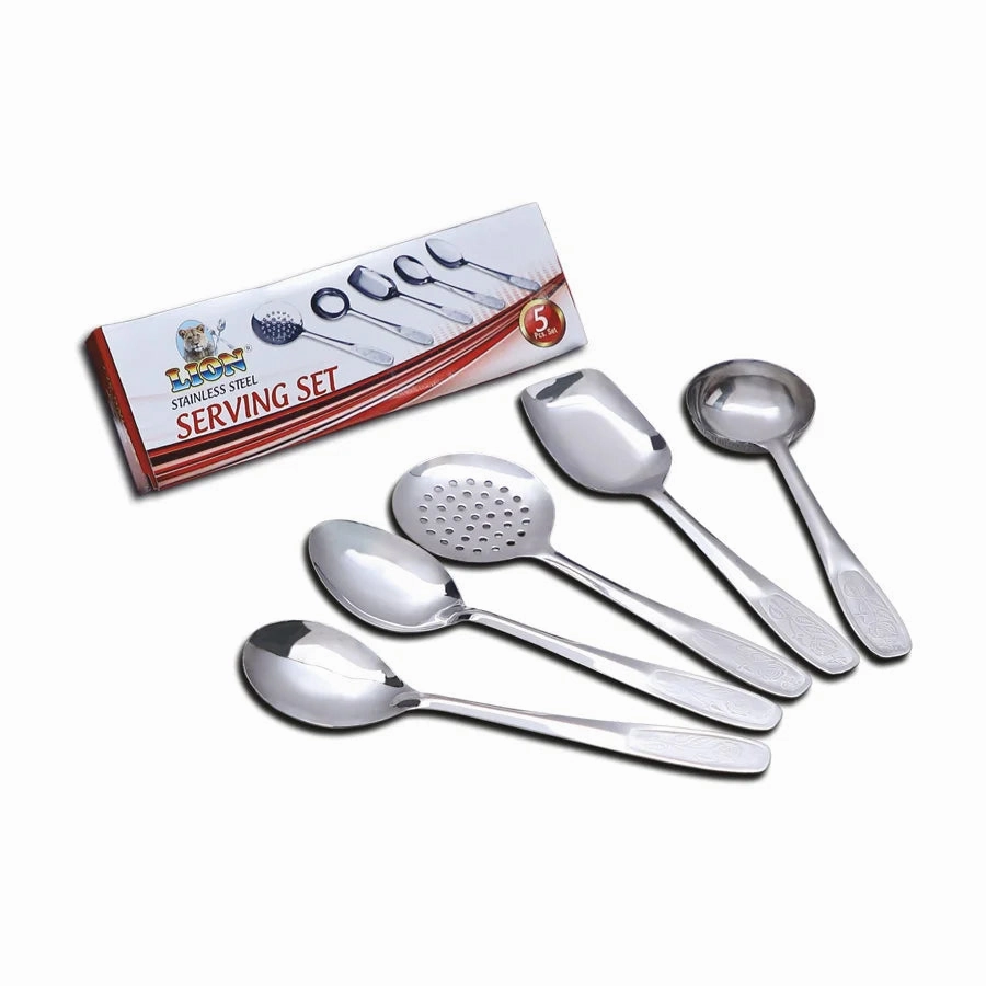 AM2341 Lion Red Rose Stainless Steel Handel Utensils Spoons Serving Cooking Tool Set 5 Pcs