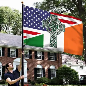 American Flag-Irish American Grommet Flag Celtic Cross Saint Patrick?s Day QNK543GF, 3x5 ft., No Flag Pole Rings-USA Heavy Duty Flags Canvas Cotton-Durable Indoor Outdoor Flag
