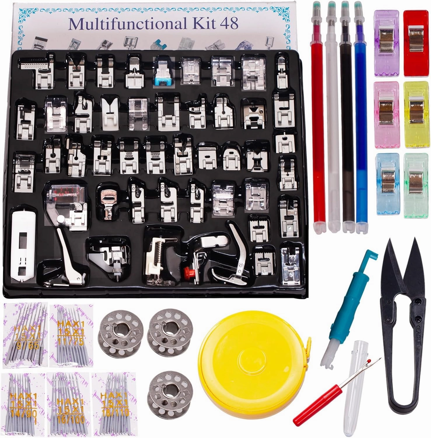 AMZTKDIY Sewing Machine Feet Set Sewing Foot Set Presser Feet Kit Accessories Multifunctional for Brother Singer Babylock Janome Toyota New Home Other Sewing Machines (Presser Foot Set 48 Pcs)