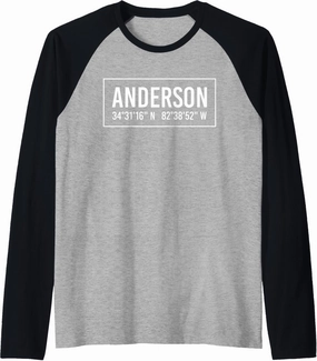 ANDERSON SC SOUTH CAROLINA Funny City Coordinates Home Gift Raglan Baseball Tee