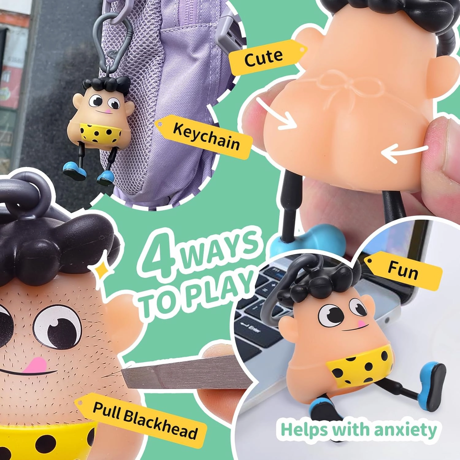Angel's Wonderland Polka Blackheads Remover Toy,Skin Picking Fidget Toys,Pimple Popper Toys as Fun Gag Novelty Gifts,Stress Relief Toy Hair Pulling,Anti Anxiety Toys Weird Silver Gray Keychain