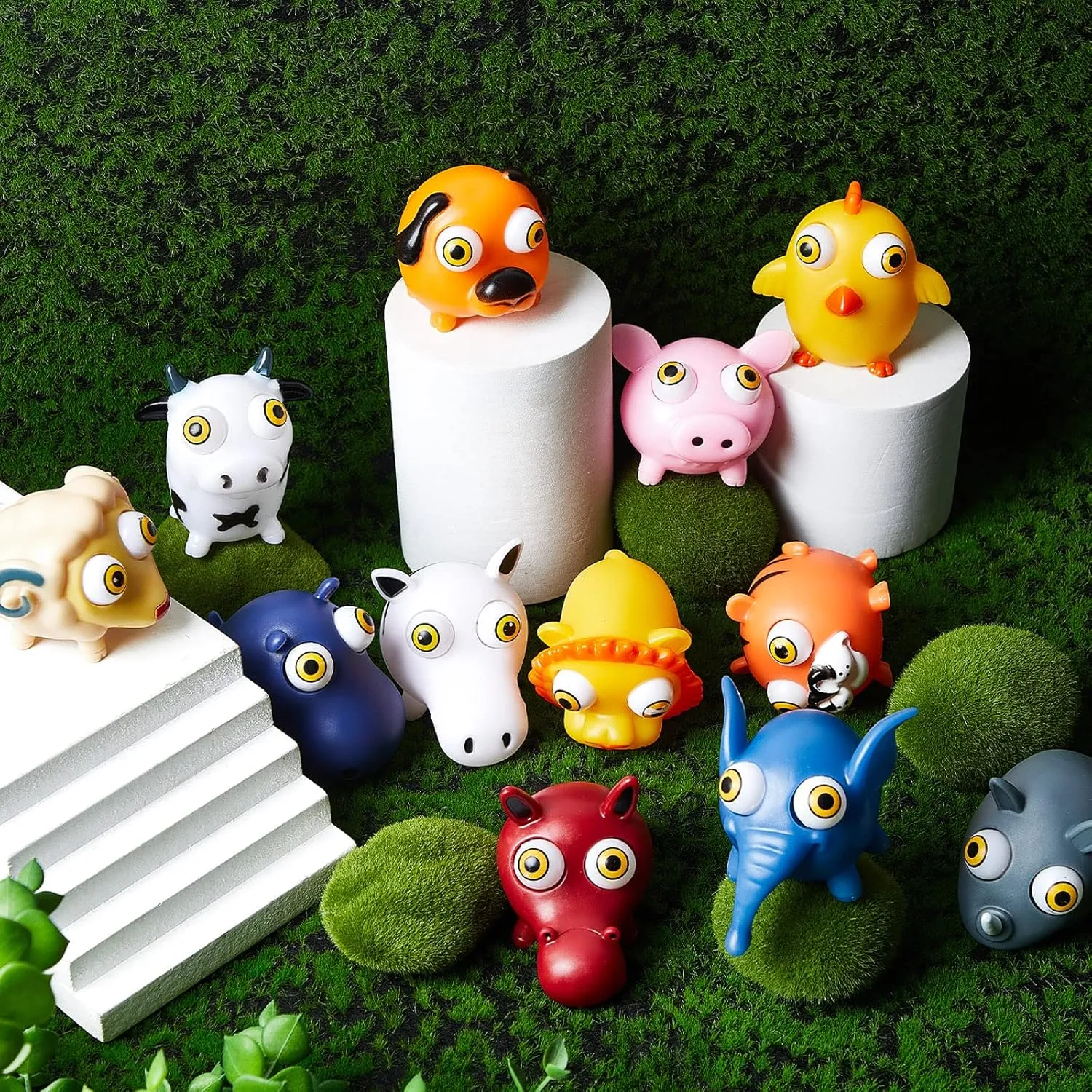 Animals Stress Relief Toys Popping Out Eyes Raised Eyes Animal Toy Anti Stress Animal Eye Goodie Bag Fillers, Birthday Party Favors for Boys Girls(50 Set, Cute Style)