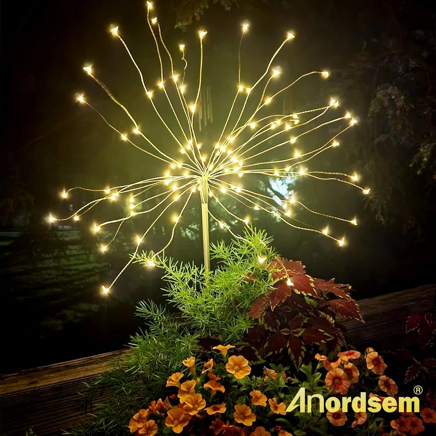 Anordsem Solar Lights Outdoor Waterproof: Garden Light Solar Powered for Yard Outside - Sparkler Fireworks Twinkle Lighting Path Decor 2 Pack - LED Starburst Gardening Gifts for Women Mom Wife
