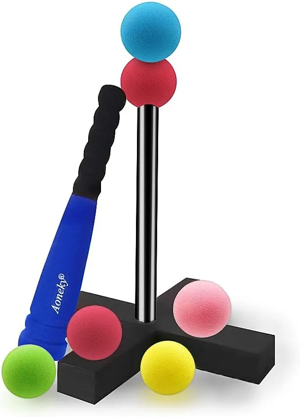 Aoneky Mini Foam Tball Set for Toddlers - Carry Bag Included - Best Baseball T Ball Toys for Kids Age 1 Years Old - Upgraded Version