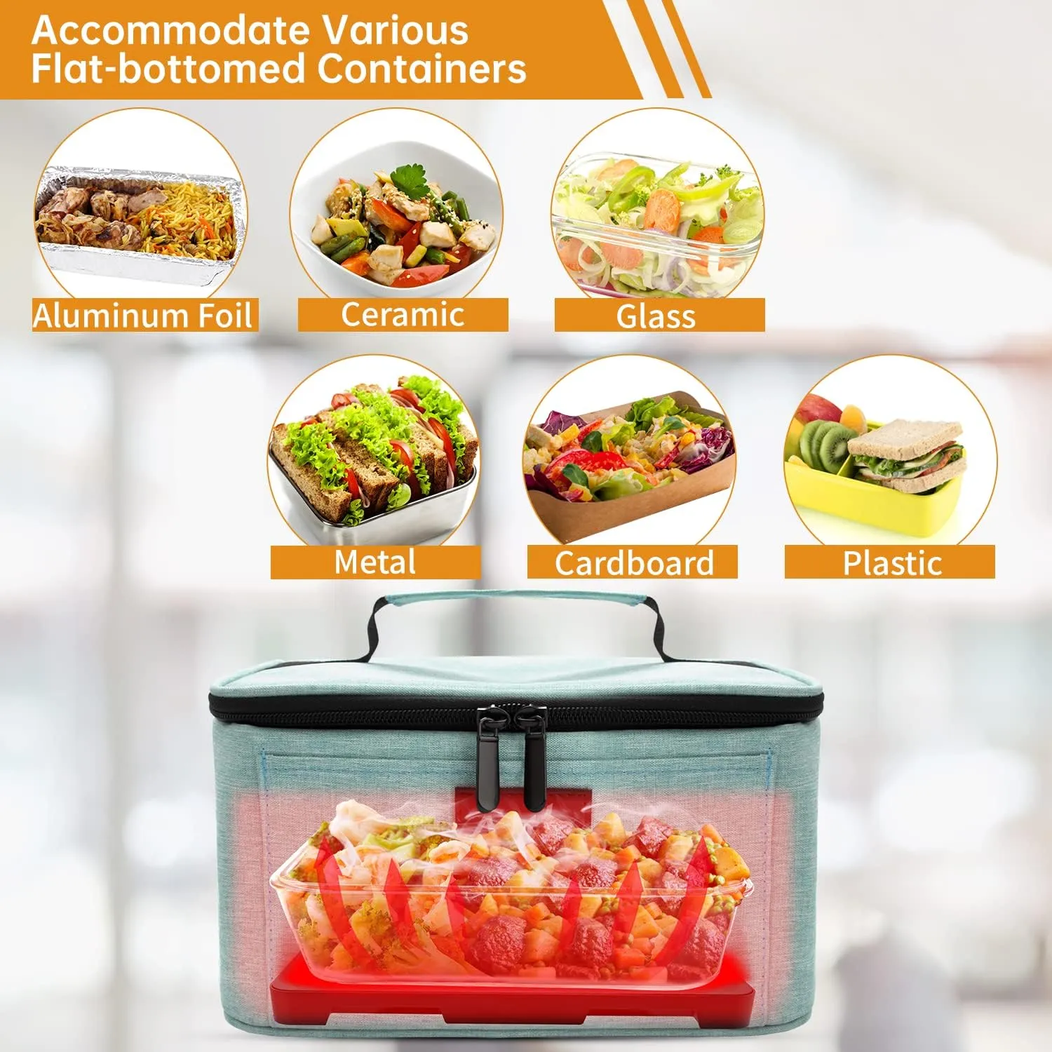 Aotto Portable Electric Lunch Box Food Heater, 12V/24V/110V 3-in-1 Car Food Warmer Heated Lunch Box for Adults, Cook, Reheat & Keep Meals Warm for Car, Truck, Travel, Work, Home - Lake Green