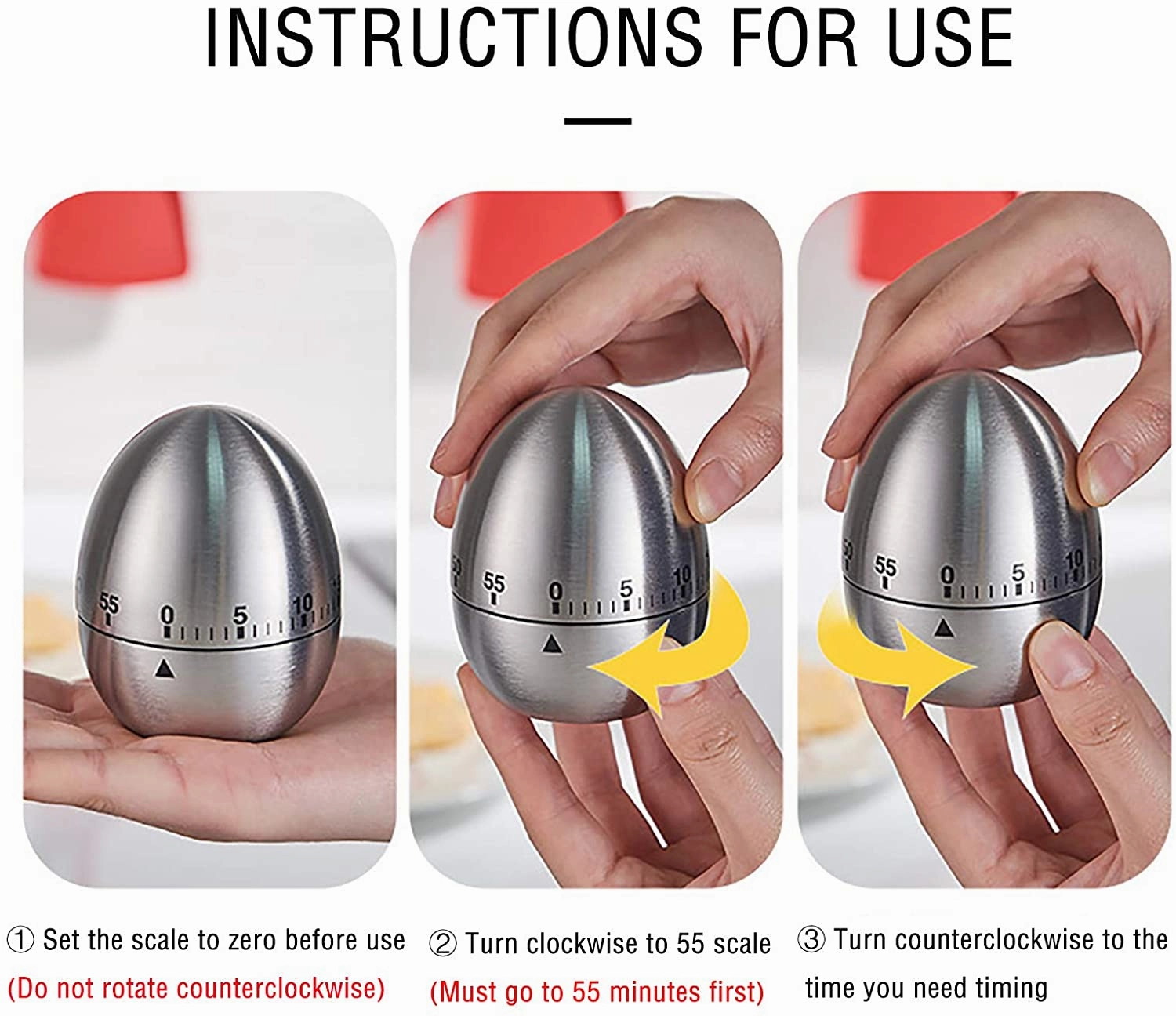 Apple Kitchen Timer Cute Manual, Stainless Steel  Countdown