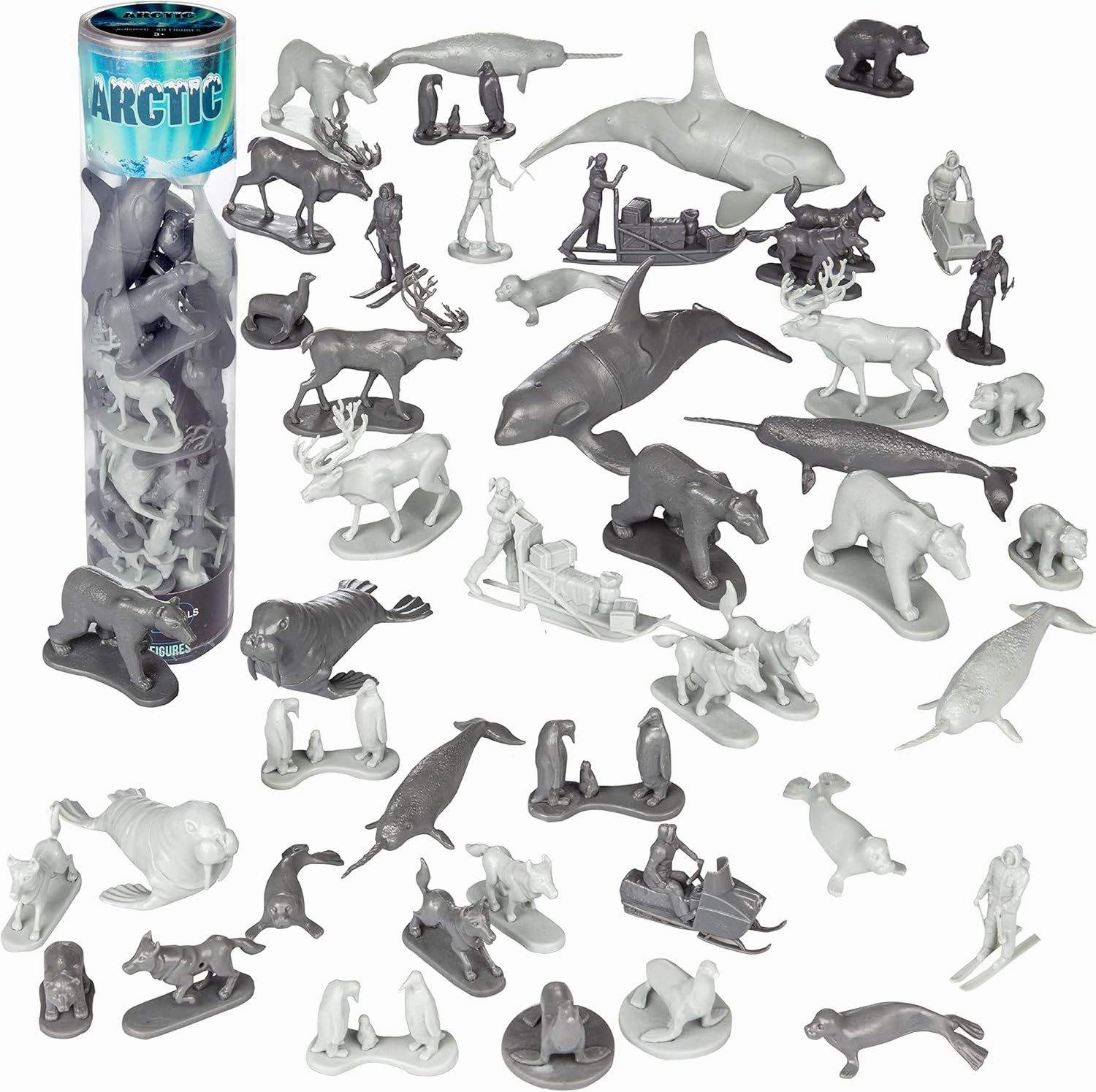 Arctic Animals Action Figures Playset- 48pc Mini Polar Animal Figurines- Wildlife Set Includes Toy Bears, Seals, Penguins, Eskimos & More- Great for Pretend Play, Dioramas, Cake Toppers & Toy Gifts