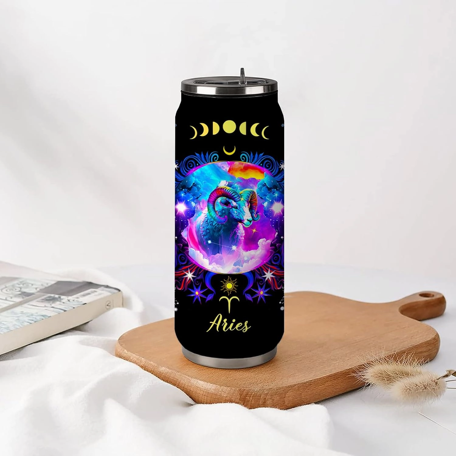 Aries Constellation Stainless Steel Tumbler With Straw Lid - 17 Oz Zodiac Coffee Mug for Men Women Astrology Fans Birthday Gifts Car Cup