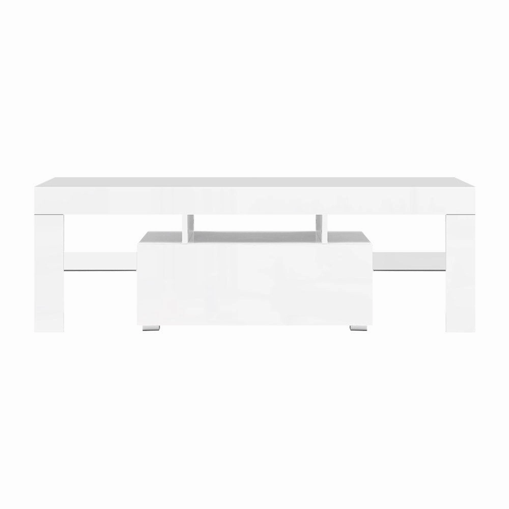 Artiss 130cm RGB LED TV Stand Cabinet Entertainment Unit Gloss Furniture Drawer Tempered Glass Shelf White