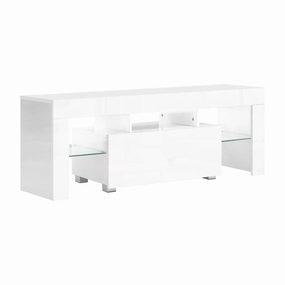 Artiss 130cm RGB LED TV Stand Cabinet Entertainment Unit Gloss Furniture Drawer Tempered Glass Shelf White
