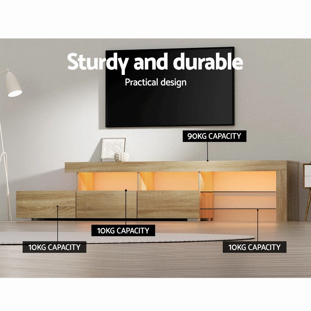 Artiss Entertainment Unit TV Cabinet LED 215cm Pine Caya-QLD_Rural