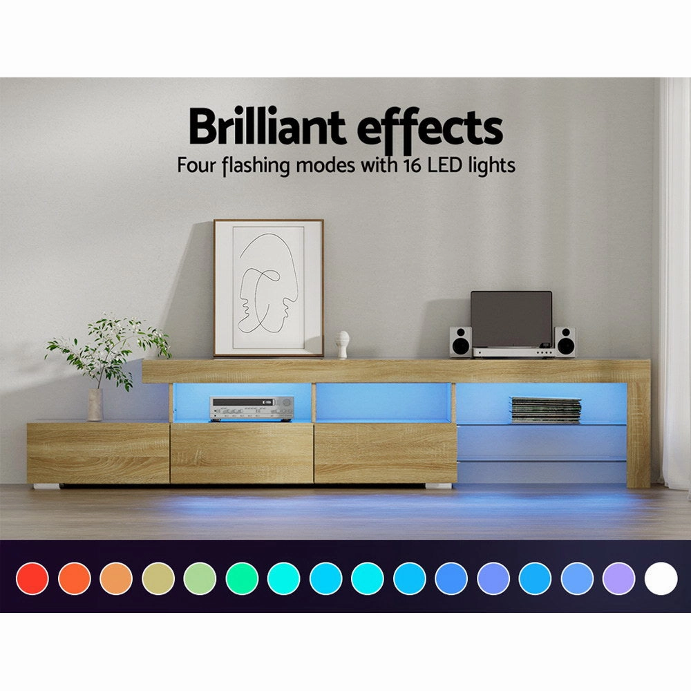 Artiss Entertainment Unit TV Cabinet LED 215cm Pine Caya-QLD_Rural